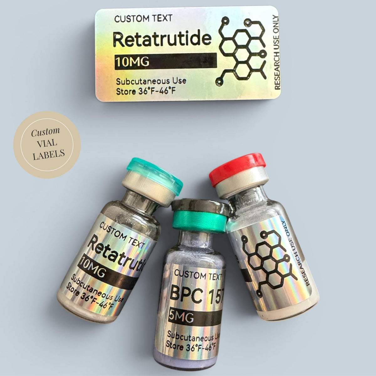 Custom Holographic Vial Labels — Pack of 10